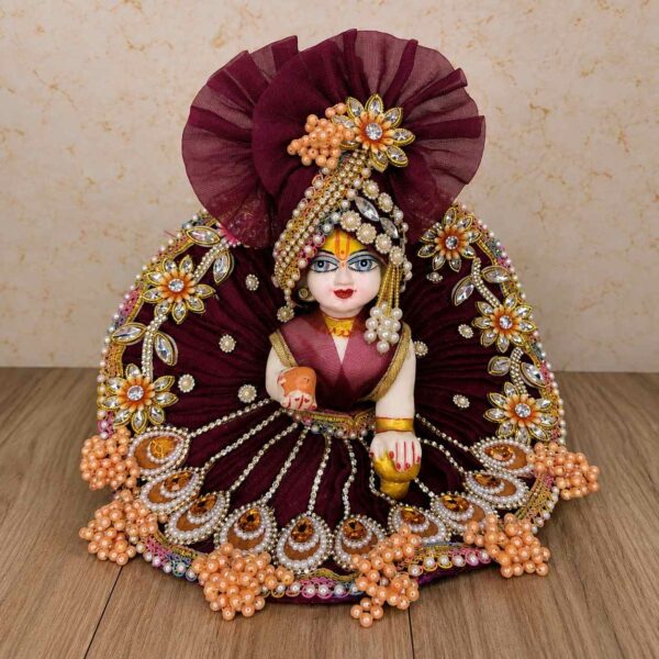 Beautiful Wine Heavy Lace Dress For Laddu Gopal Ji