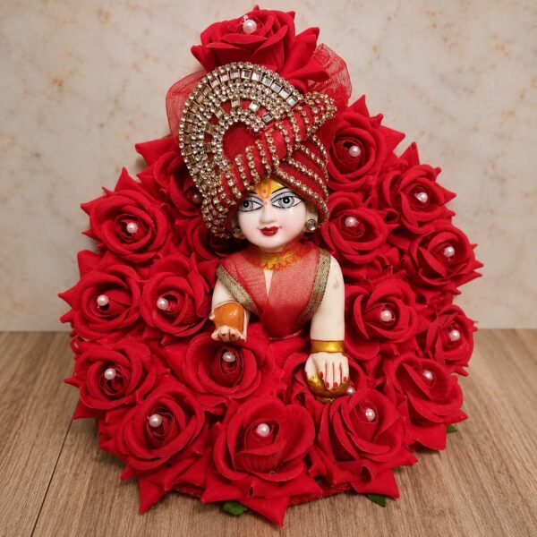 Beautiful Heavy Red Dress With Rose Flower For Laddu Gopal Ji